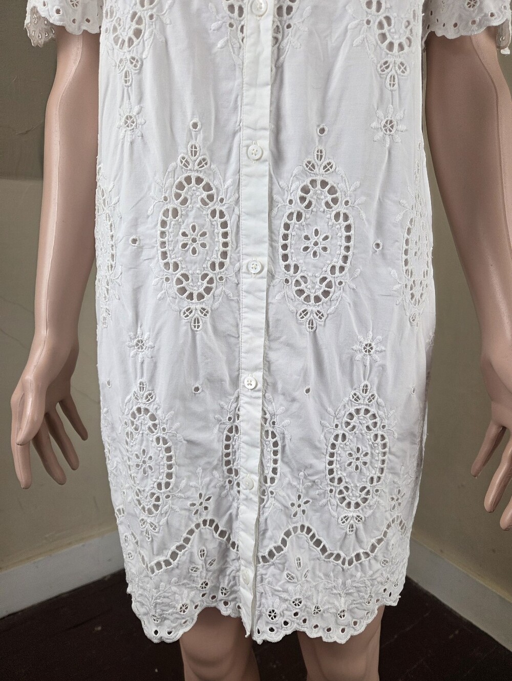 Sézane‎ Elvina Eyelet Embroidered Shirt Dress White EU 42 Runs Small - Picture 6 of 13
